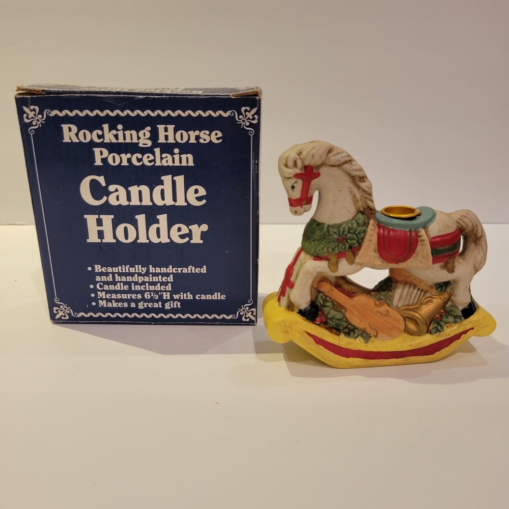 Vintage Giftco Christmas Rocking Porcelain Horse Candle Holder Figurine